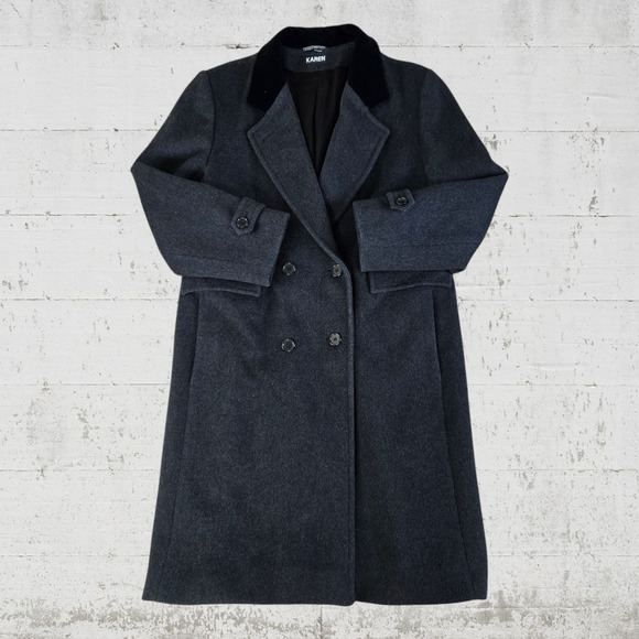 1980s Vintage Dark Gray Double Breasted Wool Cashmere